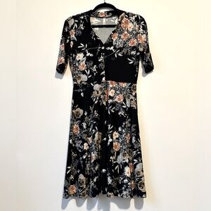 Gilli Fit and Flare Black Floral Dress, Size M, Never Worn, ModCloth